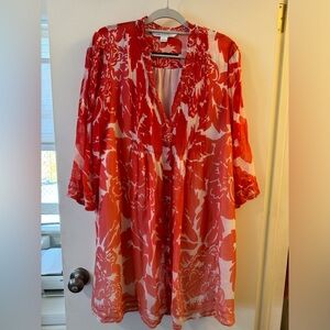 Diane von Furstenburg Red Sheer Ombre Button Up Dress